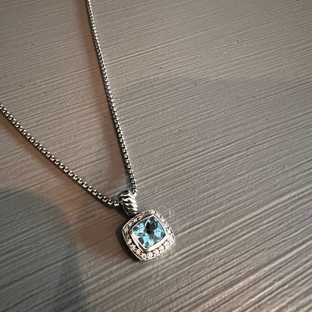 David Yurman Petite Albion Necklace in Silver with Blue Topaz and Pave Diamonds